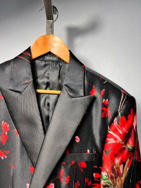 ANGELINO Men's Luxury Hand-Printed Silk Blazer -Prom - Tuxedo SIZE 42 NWT